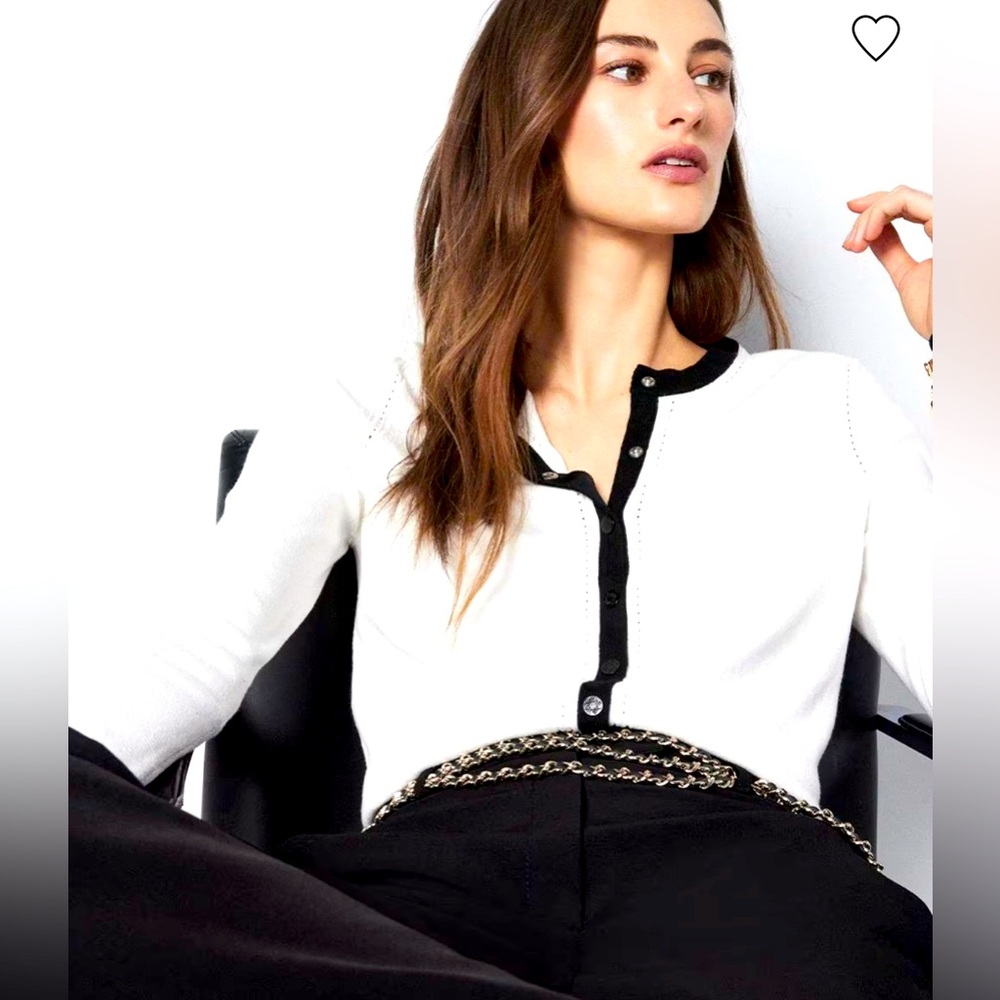 White House Black Market Color Block Cardigan White/Black SZ Small NWT